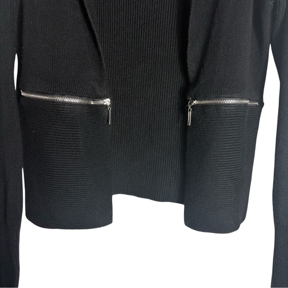 CARMEN MARC VALVO Open Front Cardigan with Zipper Details in Black Size MEDIUM - Picture 4 of 7